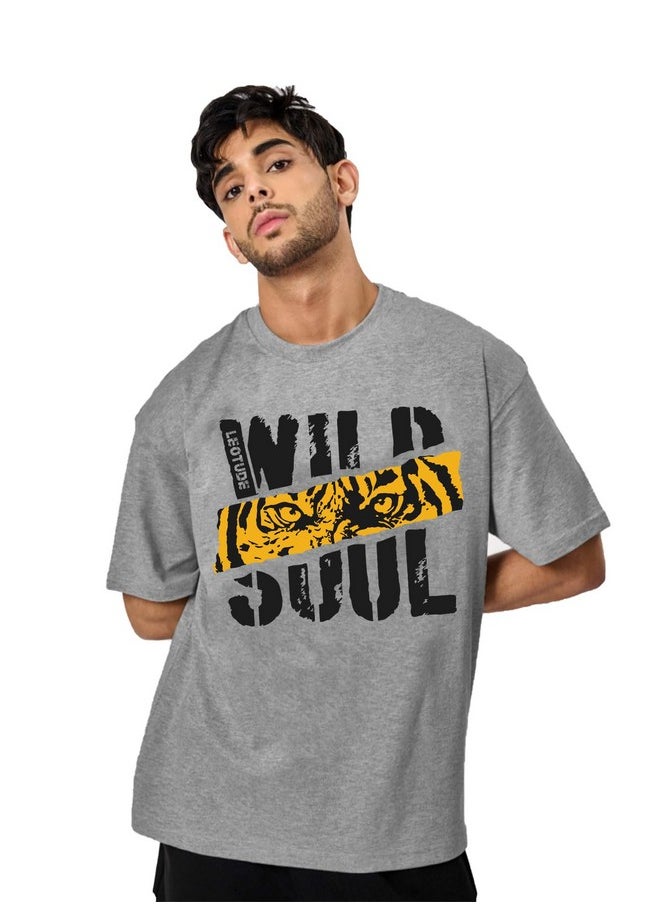 LEOTUDE - LEOTUDE Men's Cottonblend Oversized Half Sleeve Round Neck Tshirt (GRL_Soul_P_Grey_S) - Image 1