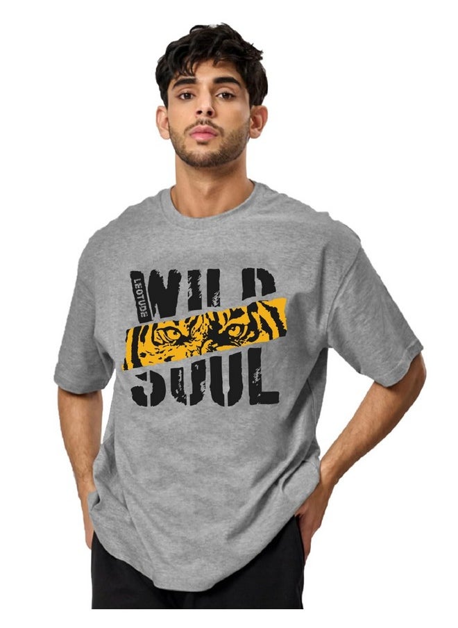 LEOTUDE - LEOTUDE Men's Cottonblend Oversized Half Sleeve Round Neck Tshirt (GRL_Soul_P_Grey_S) - Image 1