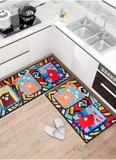 Lukadah Lukadah Kitchen Rugs and Mats Washable 2 Piece Set - Non-Skid Soft Absorbent Kitchen Mats Set for Floor, Comfort Runner Rug Carpets for Kitchen Floor (Abstract Artwork)  - Image 1