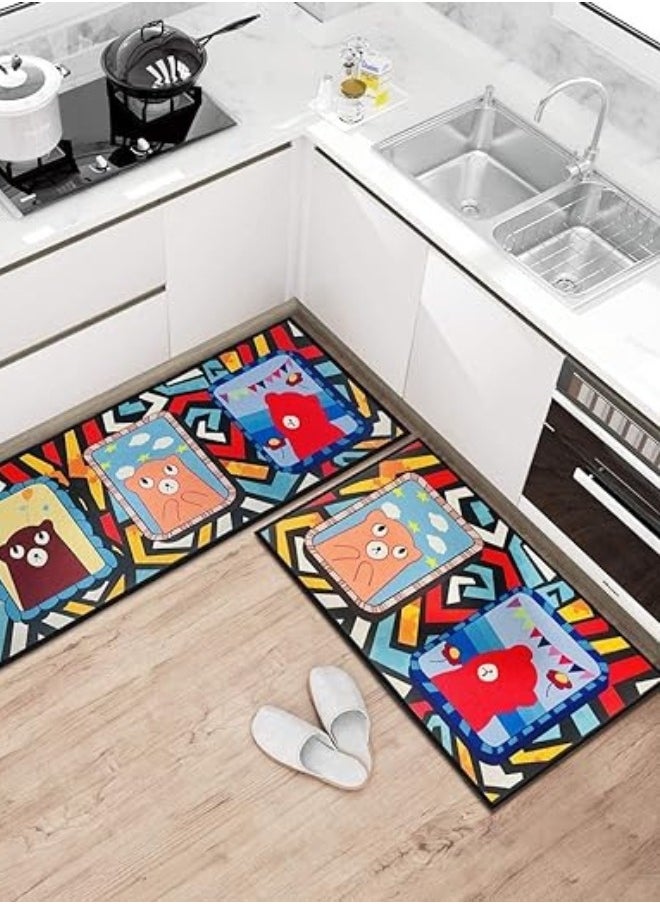 Lukadah Lukadah Kitchen Rugs and Mats Washable 2 Piece Set - Non-Skid Soft Absorbent Kitchen Mats Set for Floor, Comfort Runner Rug Carpets for Kitchen Floor (Abstract Artwork)  - Image 1