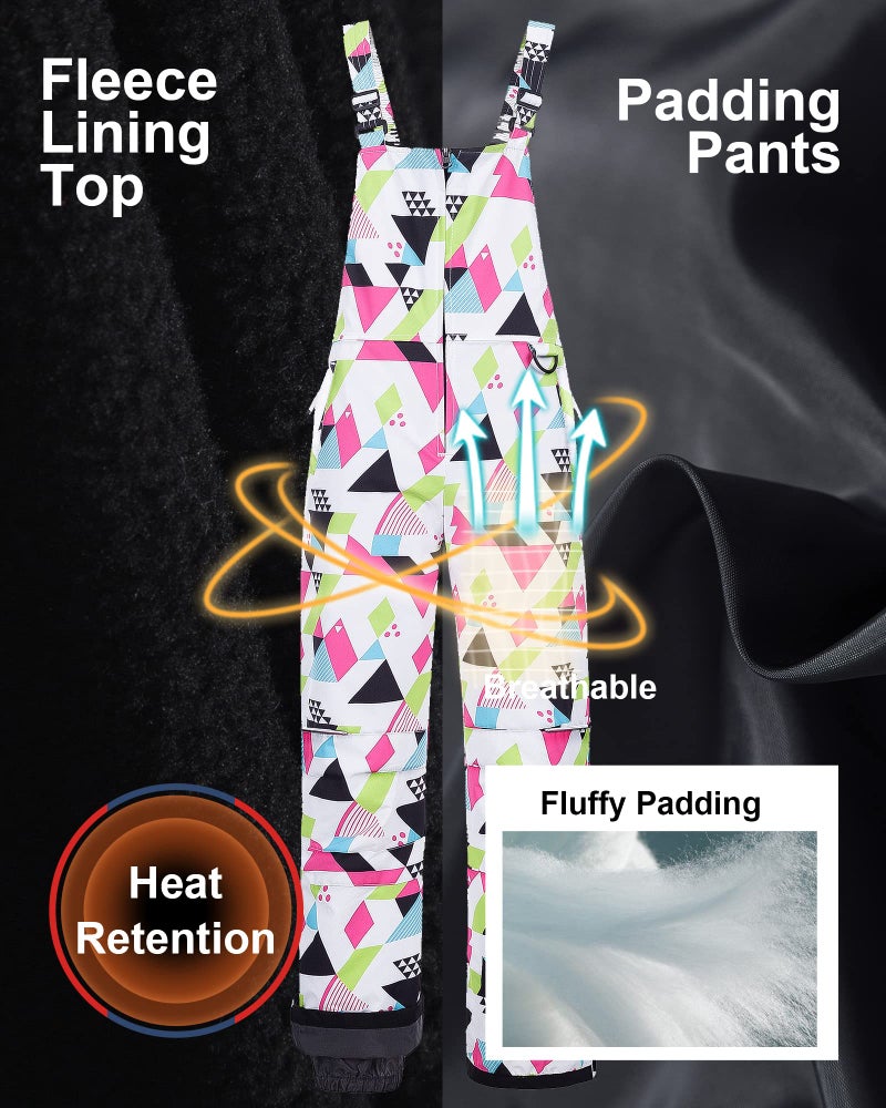 CREATMO US Kids Overall Snow Pants Girls' Bibs Adjustable Straps Geometry 14/16 - Image 2