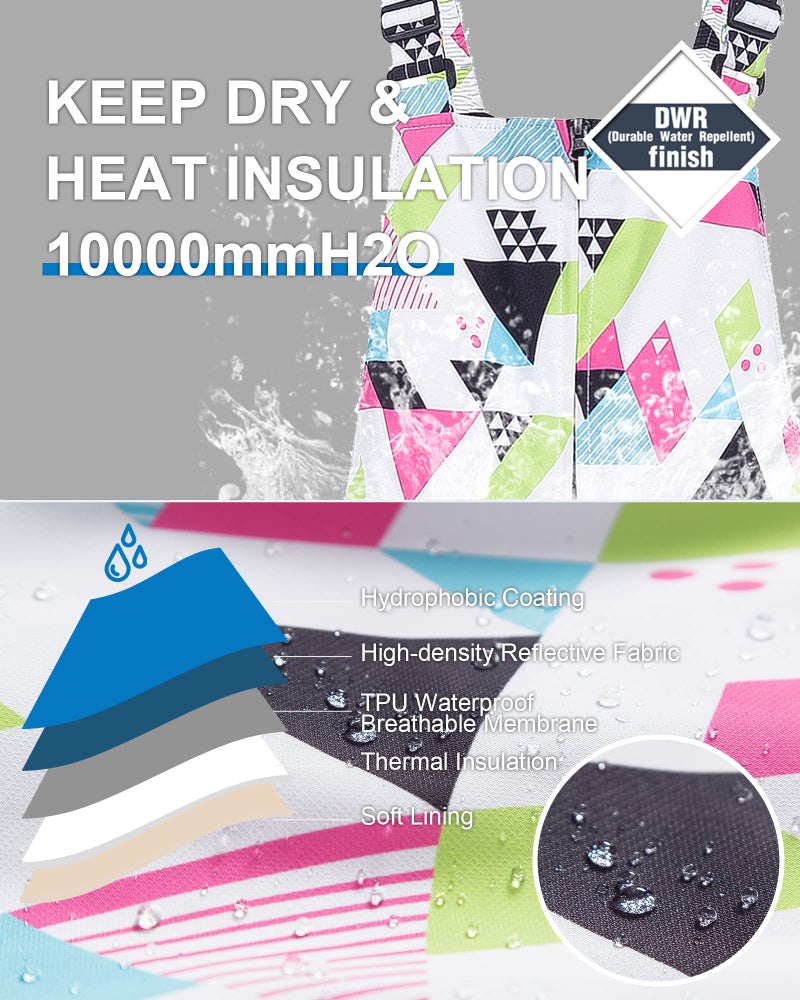 CREATMO US Kids Overall Snow Pants Girls' Bibs Adjustable Straps Geometry 14/16 - Image 1