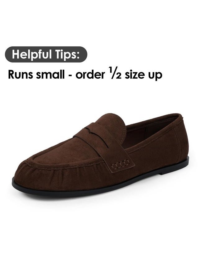 QIY Penny Loafers for Women Flats Shoes Women Dressy Comfortable Moccasins Womens Slip on Loafers Shoes Comfortable Work Flats, Chocolate Suede, 9.5 - Image 4