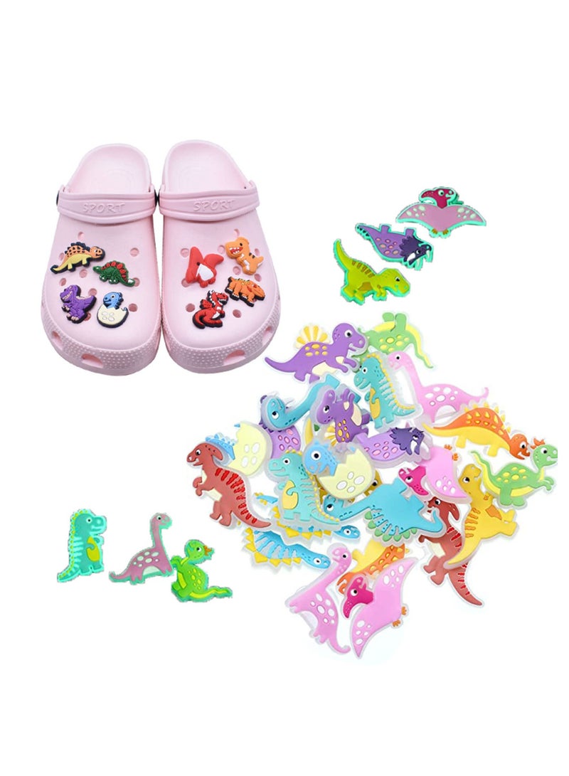 SOLARAE Shoe Decoration Charms, 24 Pieces Glowing Dinosaurs Shape Shoes with 1PC Wristband Glow in The Dark Cartoon for Clog Bracelet Party Favors, 12 Styles - Image 1