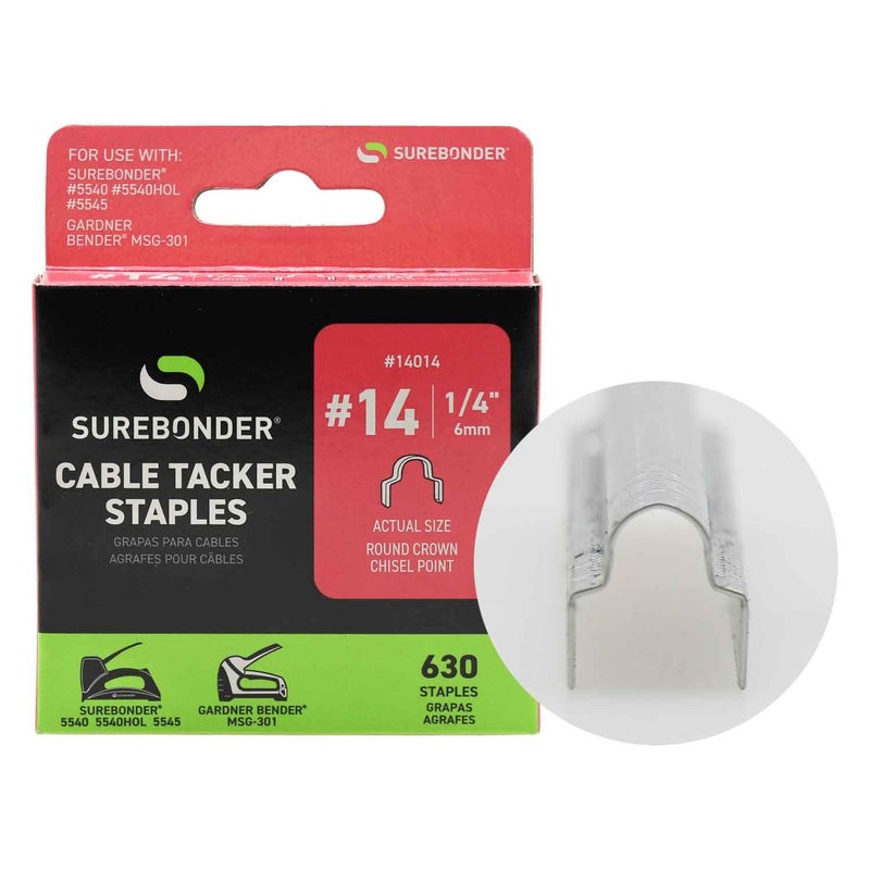 Surebonder #14 Cable Tacker Round Crown Staples - 1/4" - 630 ct. - Image 3