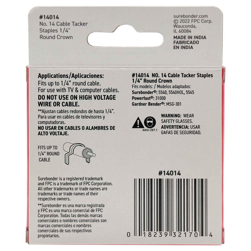 Surebonder #14 Cable Tacker Round Crown Staples - 1/4" - 630 ct. - Image 2