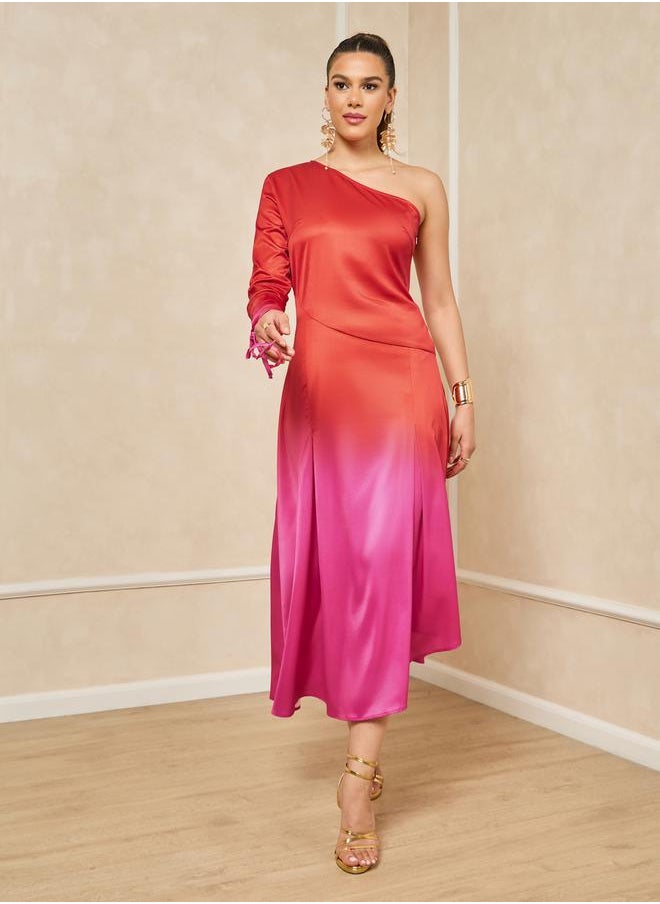 Styli Color Block One Shoulder A-Line Maxi Dress  - Image 2