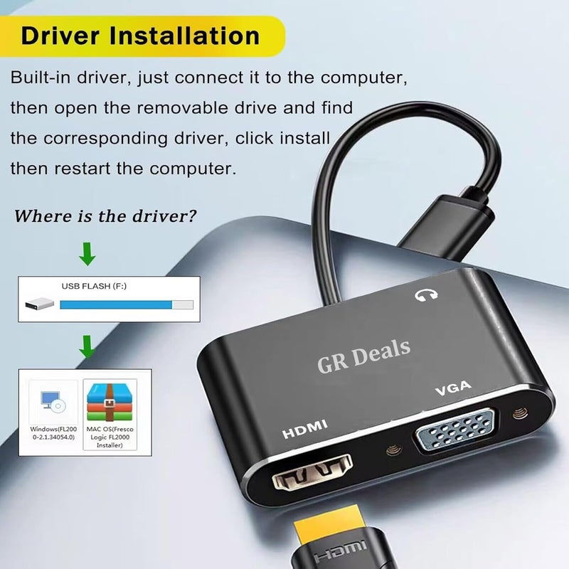 GR Deals USB3.0 to HDMI VGA Adapter, USB 3.0 to HDTV/VGA Converter, 1080P HDTV and 15 Pin Sync Output Support Windows 10/8/7 Only. (USB to VGA HDMI) (Black) - Image 5