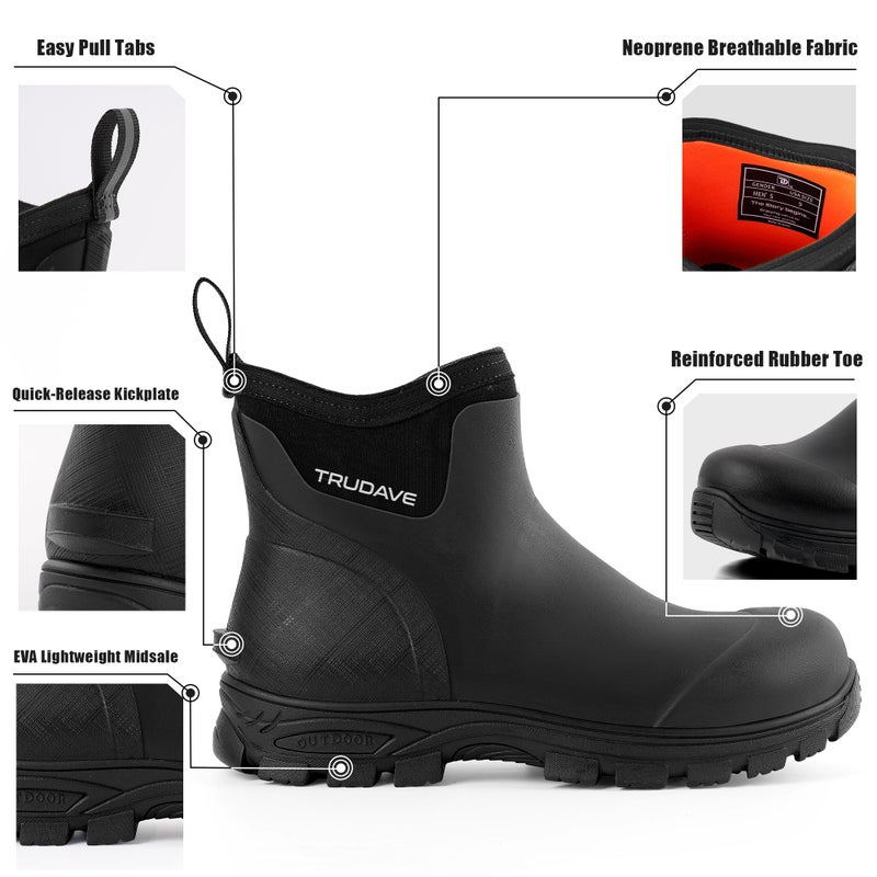 Trudave Men's Rain Boots Waterproof Garden Shoes, Ankle Rubber Work Boots, Camp Outdoor Snow Mud Boots for Farming, Hunting, Lawn Work, Size 8 - Image 3