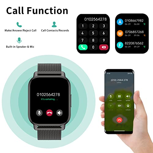 Popglory Smart Watch Answer/Make Calls, 1.85'' Smartwatch with AI Voice Control, Blood Pressure/SpO2/Heart Rate Monitor, Fitness Tracker Watch 2 Straps for Men Women for iOS Android Phones - Image 2