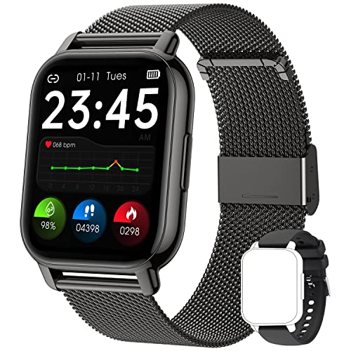 Popglory Smart Watch Answer/Make Calls, 1.85'' Smartwatch with AI Voice Control, Blood Pressure/SpO2/Heart Rate Monitor, Fitness Tracker Watch 2 Straps for Men Women for iOS Android Phones - Image 1