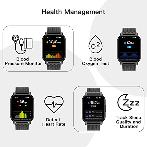 Popglory Smart Watch Answer/Make Calls, 1.85'' Smartwatch with AI Voice Control, Blood Pressure/SpO2/Heart Rate Monitor, Fitness Tracker Watch 2 Straps for Men Women for iOS Android Phones - Image 3