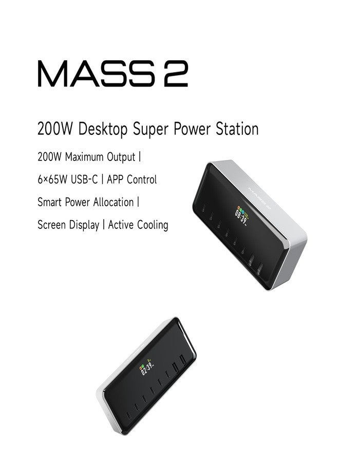 اي اس دي تي محطة الطاقة الفائقة المكتبية ISDT MASS2 بقدرة 200 واط، مخرج طاقة 200 واط، 6 منافذ USB-C، تحكم عبر تطبيق، توزيع ذكي للطاقة، شاشة عرض، تبريد نشط - Image 2