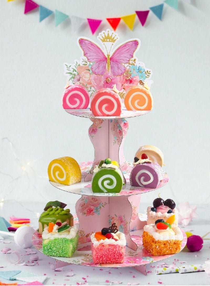 3-Tier Butterfly Cake Stand – Elegant Display for Desserts & Pastries with Floral Design  - Image 2