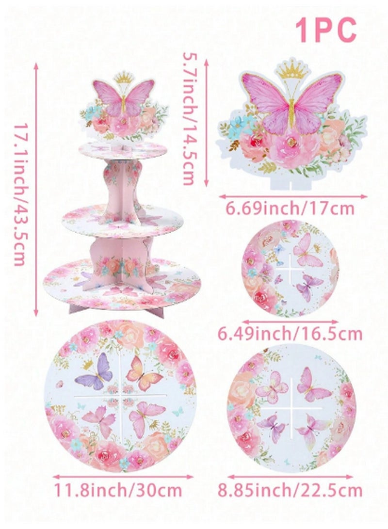 3-Tier Butterfly Cake Stand – Elegant Display for Desserts & Pastries with Floral Design  - Image 4