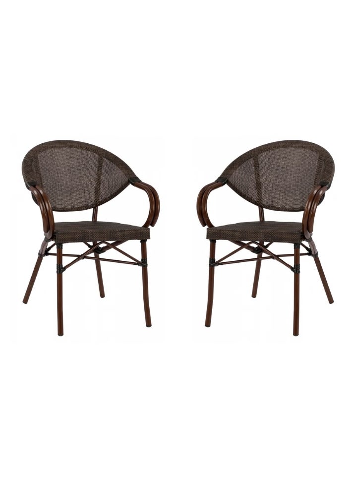 Elegant and durable rattan fabric chair for indoor and outdoor use - ideal for lounges, gardens, balconies, and lounges - made of a metal frame painted in wood color and resistant rattan fabric - dimensions: width 62 cm x depth 56 cm x height 83 cm - sitting height 46 cm and arm height 63 cm