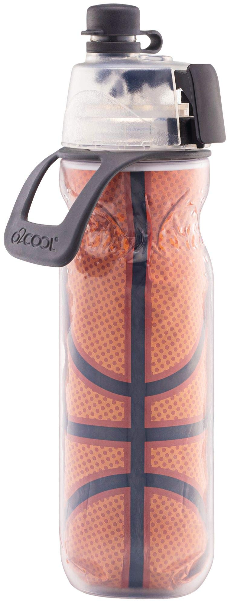 O2COOL Mist 'N Sip Misting Water Bottle 2-in-1 Mist And Sip Function With No Leak Pull Top Spout Reusable Sports Water Bottle - 20 oz (Basketball) - Image 1