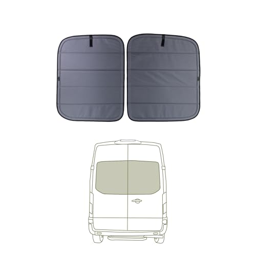 VanEssential Insulated Stealth Blackout Rear Door Window Covers Designed for Ford Transit Van High and Medium Roof Year 2015 to Current with NO Plastic Trim (Pair) - Charcoal Gray - Image 1
