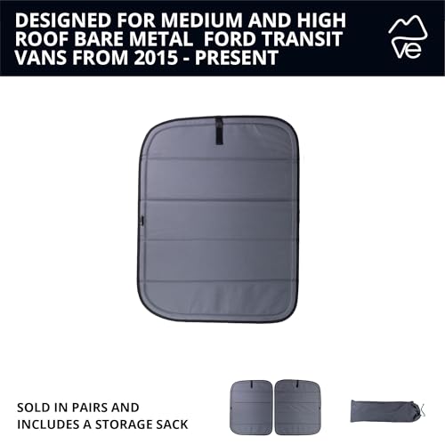 VanEssential Insulated Stealth Blackout Rear Door Window Covers Designed for Ford Transit Van High and Medium Roof Year 2015 to Current with NO Plastic Trim (Pair) - Charcoal Gray - Image 5