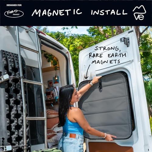 VanEssential Insulated Stealth Blackout Rear Door Window Covers Designed for Ford Transit Van High and Medium Roof Year 2015 to Current with NO Plastic Trim (Pair) - Charcoal Gray - Image 2