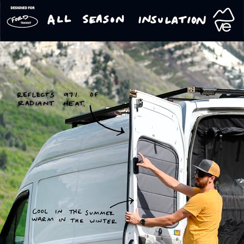 VanEssential Insulated Stealth Blackout Rear Door Window Covers Designed for Ford Transit Van High and Medium Roof Year 2015 to Current with NO Plastic Trim (Pair) - Charcoal Gray - Image 3
