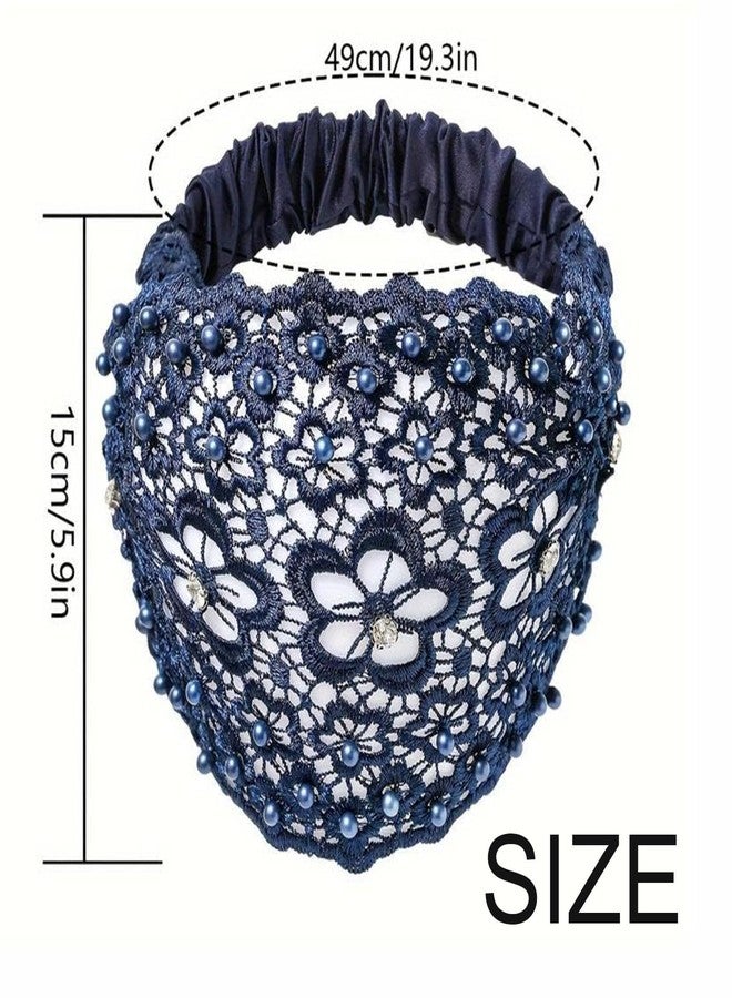Melodio 3Pcs Lace Headband Set for Women, Wide Floral Pearl Lace Elastic Headband, Women's Fashion Hair Accessory, 3 Colors (Navy, Black, and Coffee) - Image 4
