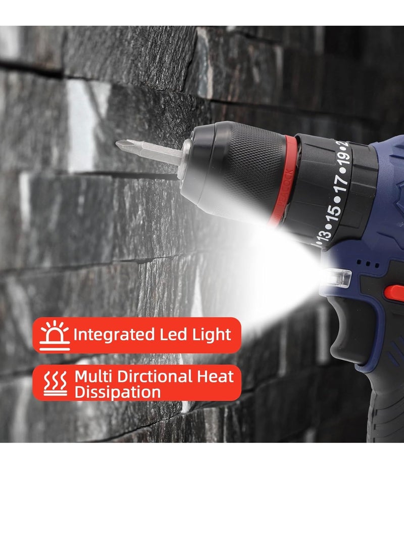 BONAI - 24V 0-450/0-1600 RPM Combi Hammer Drill with 2 Batteries in Kitbox for Metal, Wood & Wall Drilling & Screwdriving/Fastening, - Image 1