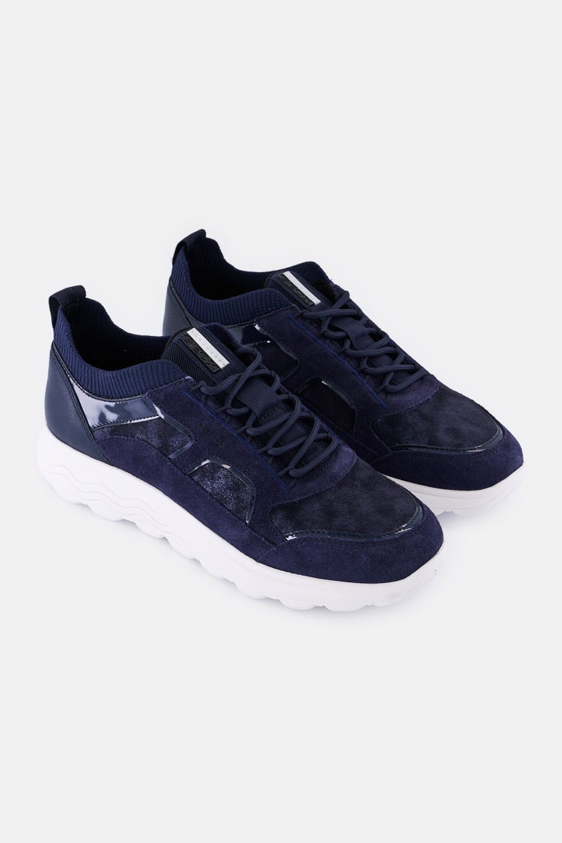 GEOX Women Spherica C Lace Up Casual Shoes, Navy - Image 1