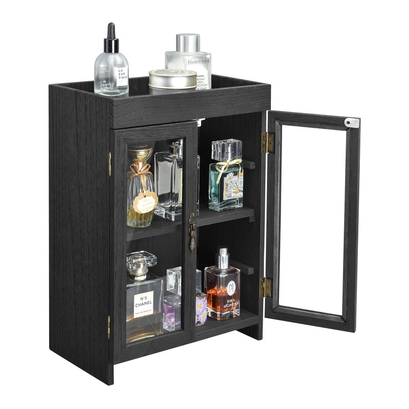 Ikee Design Small Wooden Countertop Storage Cabinet with Adjustable Shelves and Removable Hooks, Perfect for Perfume, Pantry, Essential Oil, 10.4W x 6.1D x 14.4H in, Black - Image 3