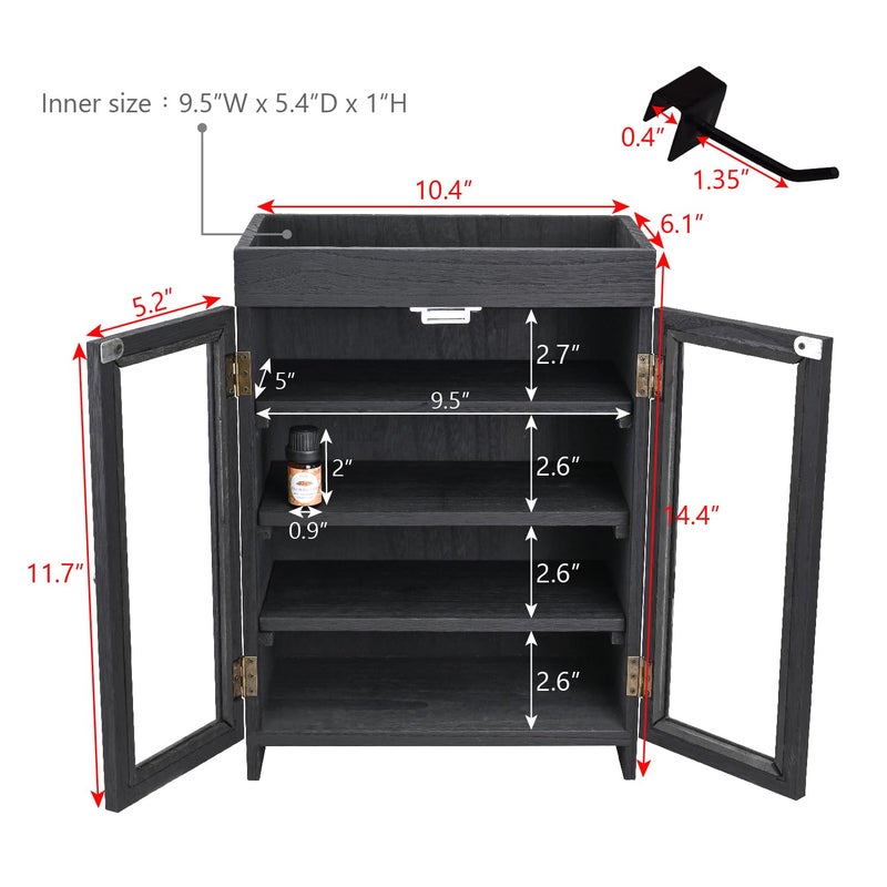 Ikee Design Small Wooden Countertop Storage Cabinet with Adjustable Shelves and Removable Hooks, Perfect for Perfume, Pantry, Essential Oil, 10.4W x 6.1D x 14.4H in, Black - Image 2