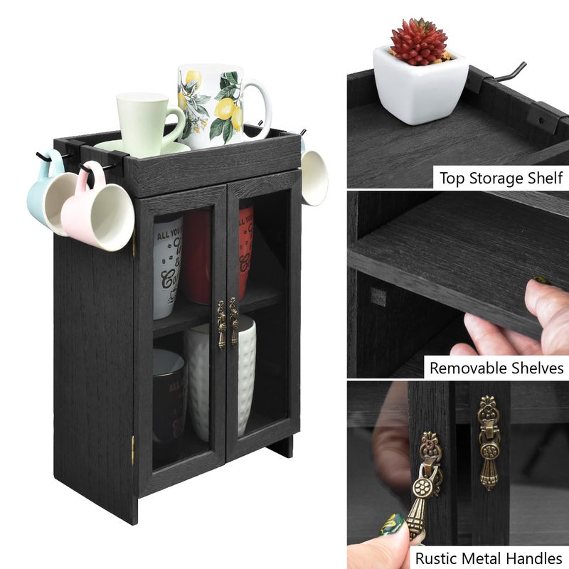 Ikee Design Small Wooden Countertop Storage Cabinet with Adjustable Shelves and Removable Hooks, Perfect for Perfume, Pantry, Essential Oil, 10.4W x 6.1D x 14.4H in, Black - Image 5