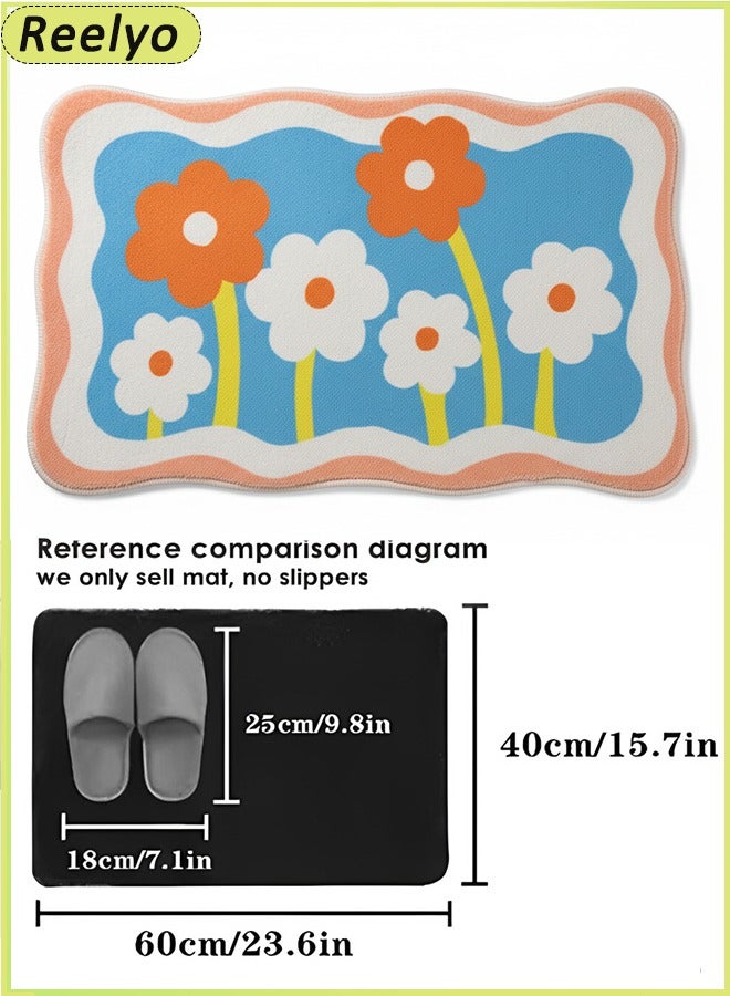 Reelyo Floral Shag Bath Rug, Ultra Soft Thick Plush Shaggy Bathroom Carpet, High Water Absorbent Quick Dry Floor Mat, Non-Slip Backing Machine Washable Shower Rug, Stylish Floral Decorative Foot Mat for Bathroom Floor, Bathtub, Shower Room Home Interior Decoration - Image 2