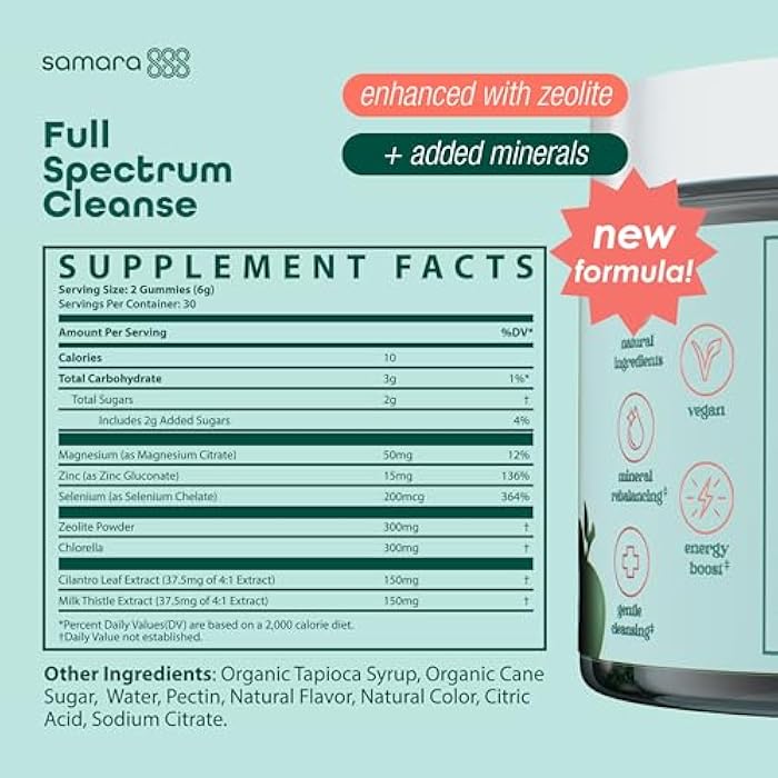Samara 888 ديتوكس زيولايت للأطفال والبالغين، حلوى ديتوكس زيولايت والمعادن الثقيلة والكلوريللا، بديل للفحم النشط، تنظيف لطيف يومي للسموم للأطفال والبالغين، 60 حلوى نباتية بنكهة التفاح الأخضر - Image 3
