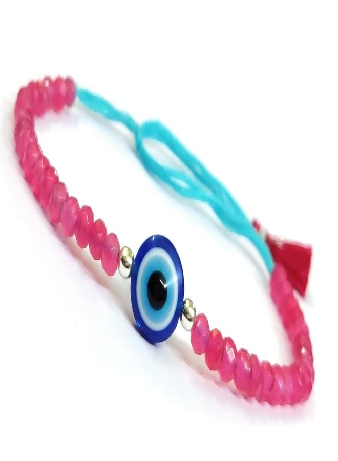Jewel string evil eye with pink beads bracelet adjustable for girl women(Not for Anklet) - Image 1