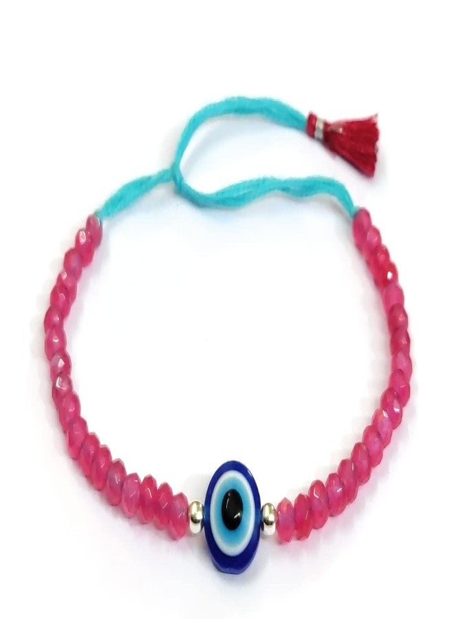 Jewel string evil eye with pink beads bracelet adjustable for girl women(Not for Anklet) - Image 5