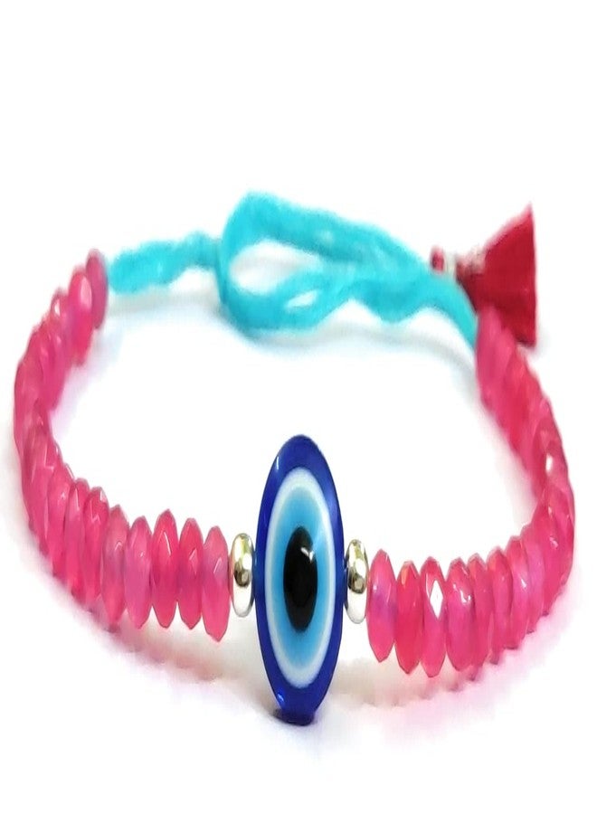 Jewel string evil eye with pink beads bracelet adjustable for girl women(Not for Anklet) - Image 4