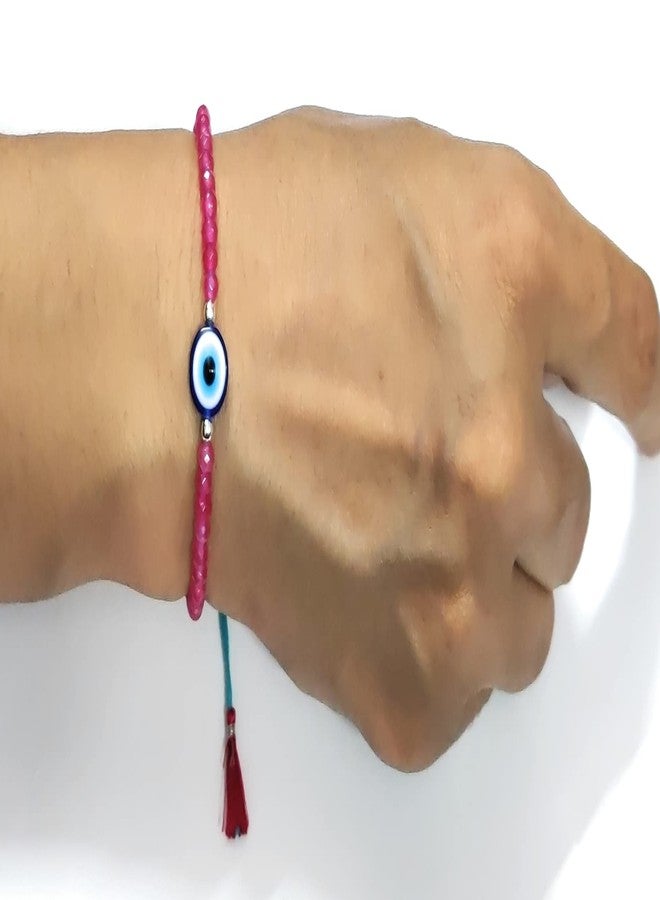 Jewel string evil eye with pink beads bracelet adjustable for girl women(Not for Anklet) - Image 2