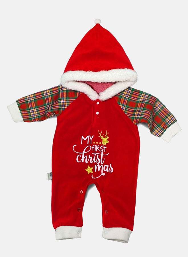 BabyShoora Baby Unisex Velvet Printed Winter Bodysuit - Image 1