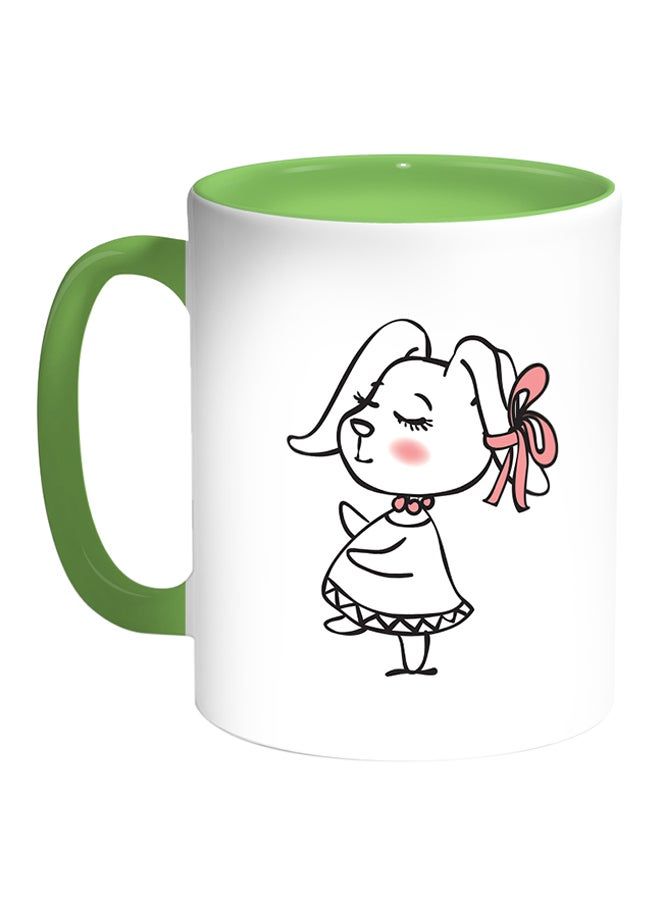 RKN Cartoon Drawings - Rabbits Printed Coffee Mug White/Green 11ounce - Image 2