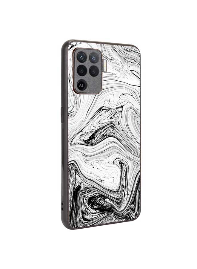 OKTEQ TPU Protection and Hybrid Rigid Clear Back Cover Case Waved Marbile for Oppo A94 4G / F19 Pro / Reno5 Lite