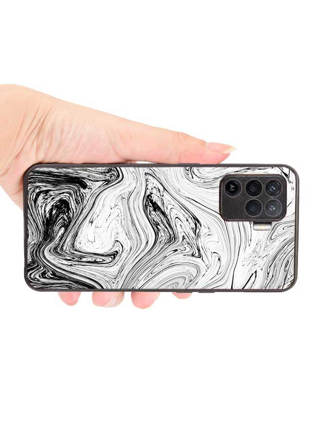 OKTEQ TPU Protection and Hybrid Rigid Clear Back Cover Case Waved Marbile for Oppo A94 4G / F19 Pro / Reno5 Lite