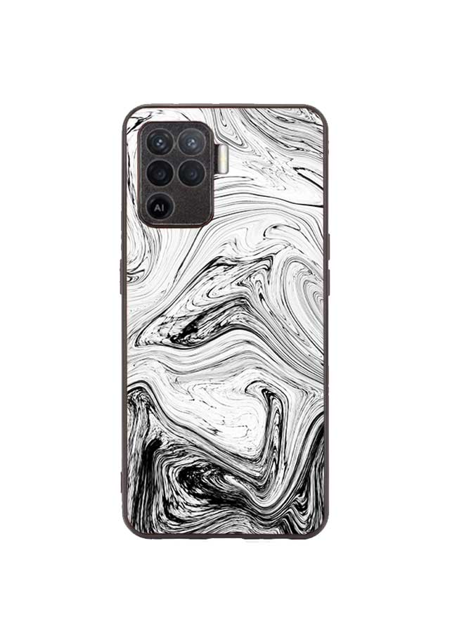 OKTEQ TPU Protection and Hybrid Rigid Clear Back Cover Case Waved Marbile for Oppo A94 4G / F19 Pro / Reno5 Lite