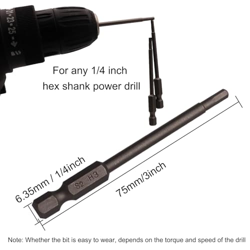 Sipery 10Pcs Hex Head Allen Wrench Drill Bits H3 (3mm) S2 Steel Magnetic Hexagon Hex Head Screwdriver Bits 1/4 Inch Quick Release Shank 3 Inch Long Drill Bit - Image 5