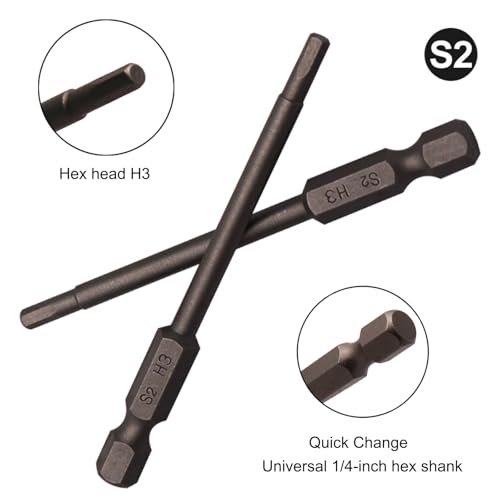 Sipery 10Pcs Hex Head Allen Wrench Drill Bits H3 (3mm) S2 Steel Magnetic Hexagon Hex Head Screwdriver Bits 1/4 Inch Quick Release Shank 3 Inch Long Drill Bit - Image 2