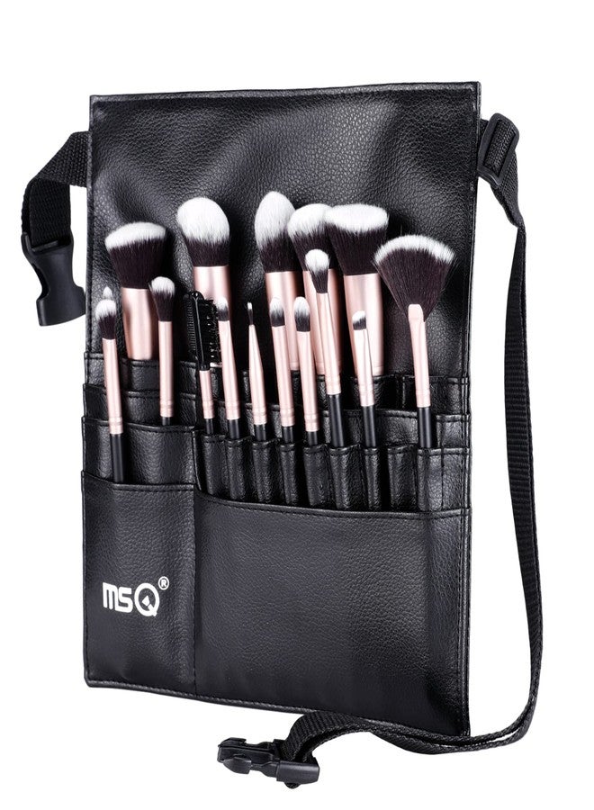 MSQ 23 Pockets Professional Cosmetic Makeup Brush Bag with Adjustable Artist Belt Strap Multi Pockets PU Leather Portable Cosmetic Brush Holder Organizer (Brush Not Included) - Image 3