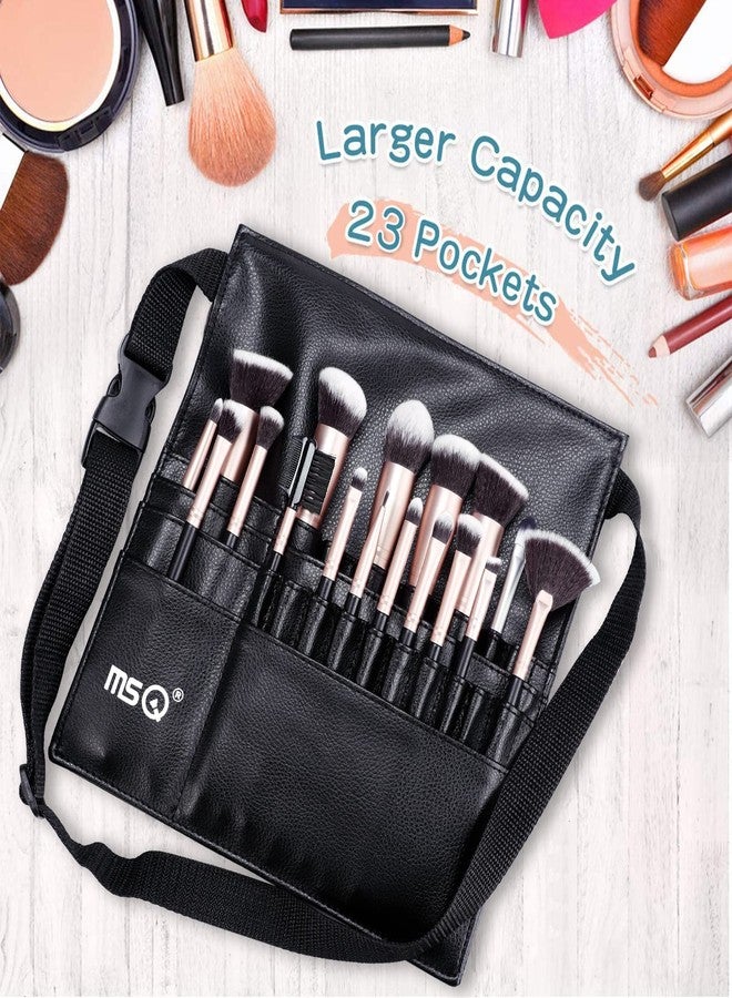 MSQ 23 Pockets Professional Cosmetic Makeup Brush Bag with Adjustable Artist Belt Strap Multi Pockets PU Leather Portable Cosmetic Brush Holder Organizer (Brush Not Included) - Image 5