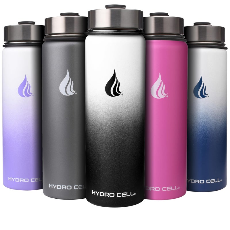 HYDRO CELL Stainless Steel Insulated Water Bottle with Straw - For Cold & Hot Drinks - Metal Vacuum Flask with Screw Cap and Modern Leakproof Sport Thermos for Adults (Black/White 24oz) - Image 1