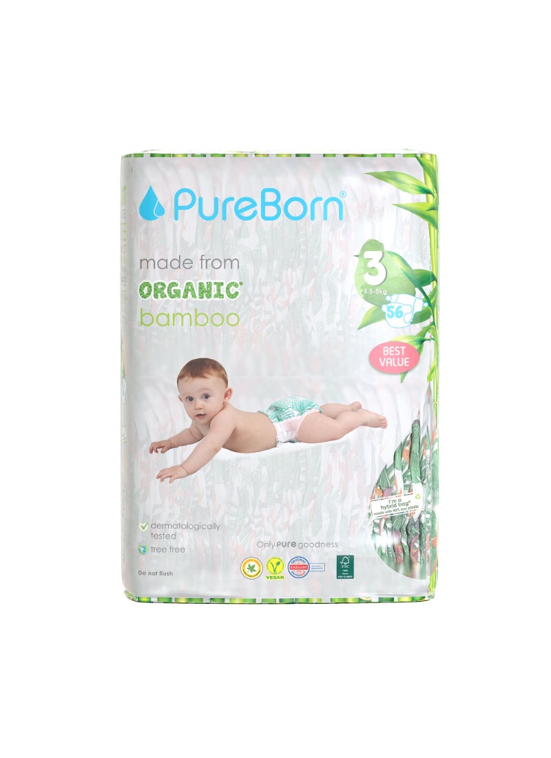 PureBorn Organic Diapers Size-3 5.5-8kg Twin Value Pack Tropic Print - Image 1