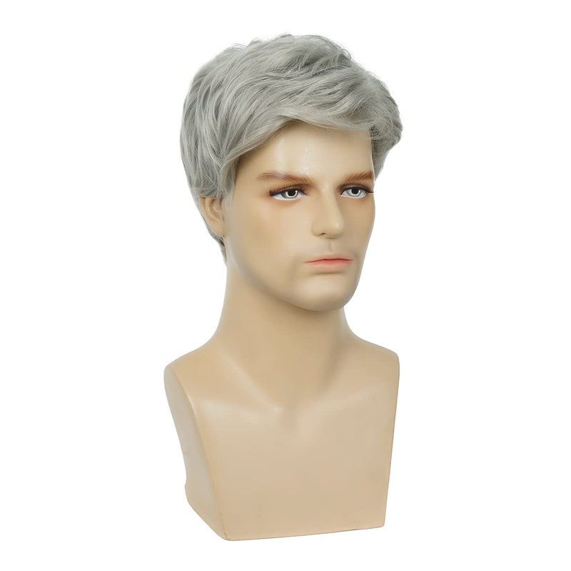 Baruisi Men Wigs Short Gray Synthetic Heat Resistant Natural Halloween Cosplay Hair Wig - Image 3