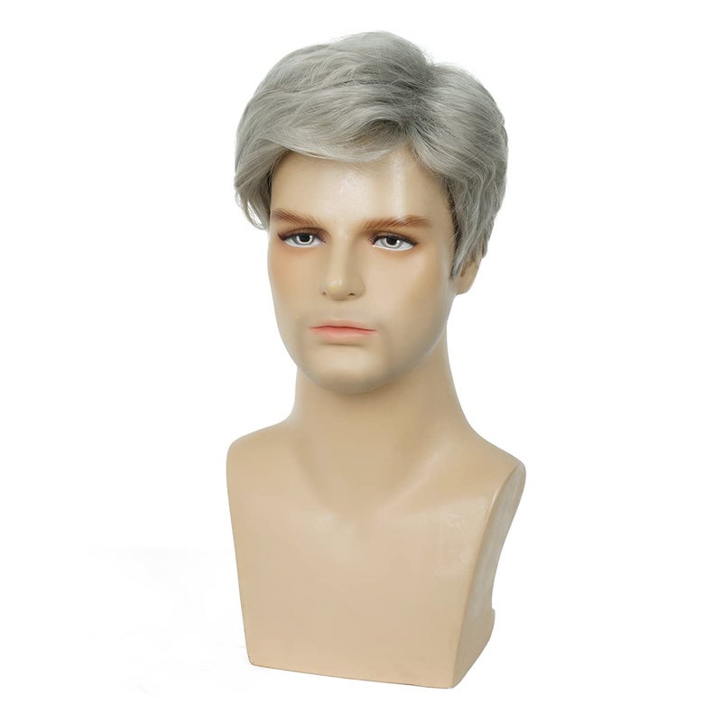 Baruisi Men Wigs Short Gray Synthetic Heat Resistant Natural Halloween Cosplay Hair Wig - Image 2
